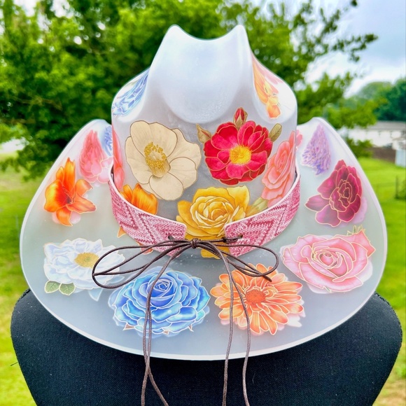 One of a Kind See Through Floral Acrylic Wearable Cowboy Hat - Picture 1 of 7